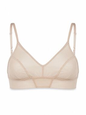 Jasmine Sheer Nude Bralette Wireless Mesh Minimalist Second Skin Tan Bra 70A